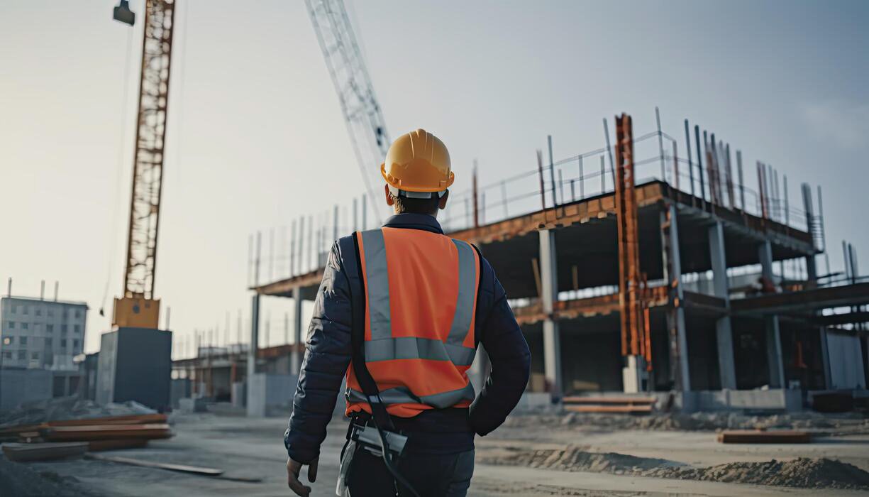 Construction professional on an active building site